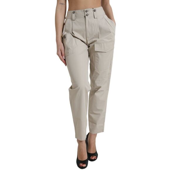 Dolce & Gabbana Beige Cotton High Waist Tapered Women's Pants